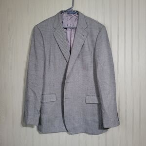 Joseph Abboud Blazer Houndstooth Wool Sport Coat Jacket USA Gray/Blue Men's 46L